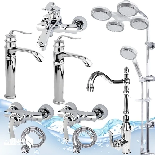 مجموعه 9تکه بامبو کروم همراه روشویی پایه بلند و علم دوش هلی شاتی