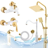 ارسال رایگان ست 6 عددی شیرالات اهرمی آیدا مدل بامبو سفید طلایی(روشویی، ظرفشویی، توالت، حمام، شلنگ با علم دوش دوکاره استیل)