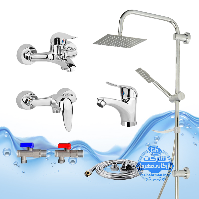 ست ۸ عددی شیرآلات برند آیدا صنعت مدل قهرمان اردکی | شیر روشوییحمامتوالتعلم دوش یونیورست صفحه استیلشلنگ توالت۲ عدد شیر پیسوار | کروم براق