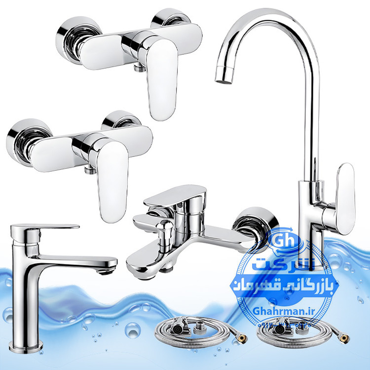 ست ۷ عددی شیرآلات برند آیدا صنعت مدل ونتو | ظرفشویی + روشویی + حمام + ۲ عدد توالت + ۲ عدد شلنگ توالت | کروم براق ( استیل براق )