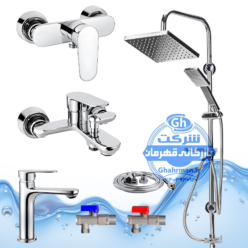 ست ۷ عددی شیرآلات برند آیدا صنعت مدل ونتو | روشویی + حمام + توالت + علم دوش رسوب‌گیر اتومات + شلنگ توالت + ۲ عدد پیسوار | کروم براق ( استیل براق )