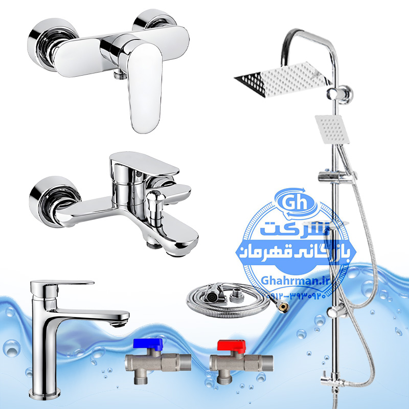 ست ۸ عددی شیرآلات برند آیدا صنعت مدل ونتو | شیر روشویی + حمام + توالت + علم دوش یونیورست صفحه استیل + شلنگ توالت + ۲ عدد شیر پیسوار | کروم براق ( استیل براق )