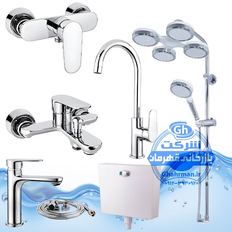 ست ۷ عددی شیرآلات برند آیدا صنعت مدل ونتو | شیر حمام + روشویی + ظرفشویی + توالت + علم دوش یونیورست هلی شاتی + عدد شلنگ توالت + فلاش تانک | کروم براق ( استیل براق )