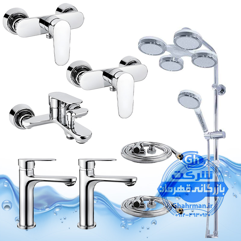 ست ۸ عددی شیرآلات برند آیدا صنعت مدل ونتو | دو عدد شیر روشویی + حمام + دو عدد توالت + علم دوش یونیورست رسوب‌گیر اتومات هلی شاتی + دو شلنگ توالت | کروم براق ( استیل براق )
