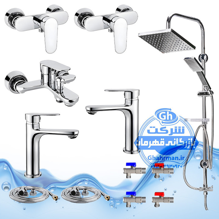 ست ۱۲ عددی شیرآلات برند آیدا صنعت مدل ونتو | دو عدد شیر روشویی + شیر حمام + دو عدد شیر توالت + علم دوش یونیورست رسوبگیر + دو عدد شلنگ توالت + چهار عدد شیر پیسوار | کروم براق ( استیل براق )