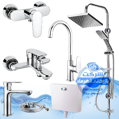 ست ۷ عددی شیرآلات برند آیدا صنعت مدل ونتو | شیر ظرفشویی + روشویی + حمام + توالت + علم دوش رسوب‌گیر اتومات + شلنگ توالت + فلاش تانک | کروم براق ( استیل براق )