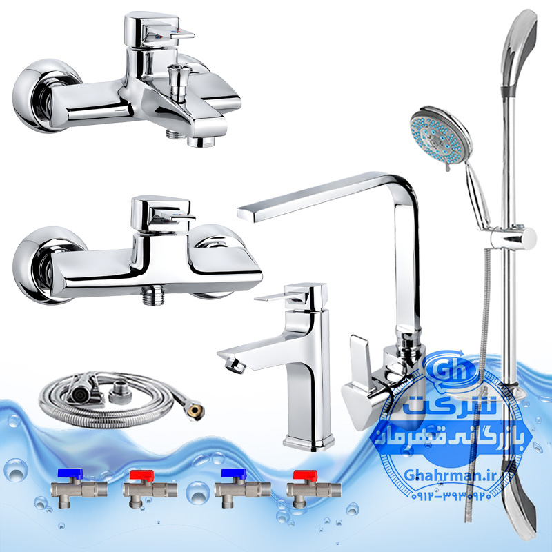 ست ۱۰ عددی شیرآلات برند آیدا صنعت مدل برمودا | شیر ظرفشویی + شیر روشویی + شیر حمام + شیر توالت + علم دوش یونیکا + شلنگ توالت + چهار عدد شیر پیسوار | کروم براق ( استیل براق )