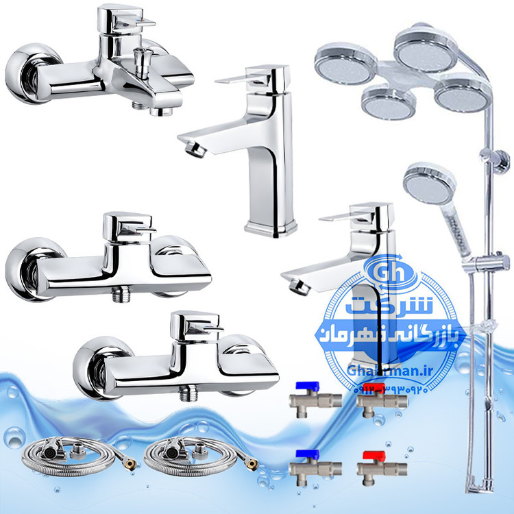 ست ۱۲ عددی شیرآلات برند آیدا صنعت مدل برمودا | دو عدد شیر روشویی + شیر حمام + شیر توالت + علم دوش هلی شاتی + دو عدد شلنگ توالت + دو عدد شلنگ استیل + چهار عدد شیر پیسوار | کروم براق ( استیل براق )